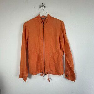 Chico's Womens Orange Linen Zip Up Jacket Size 0 Drawstring Lightweight Outdoor